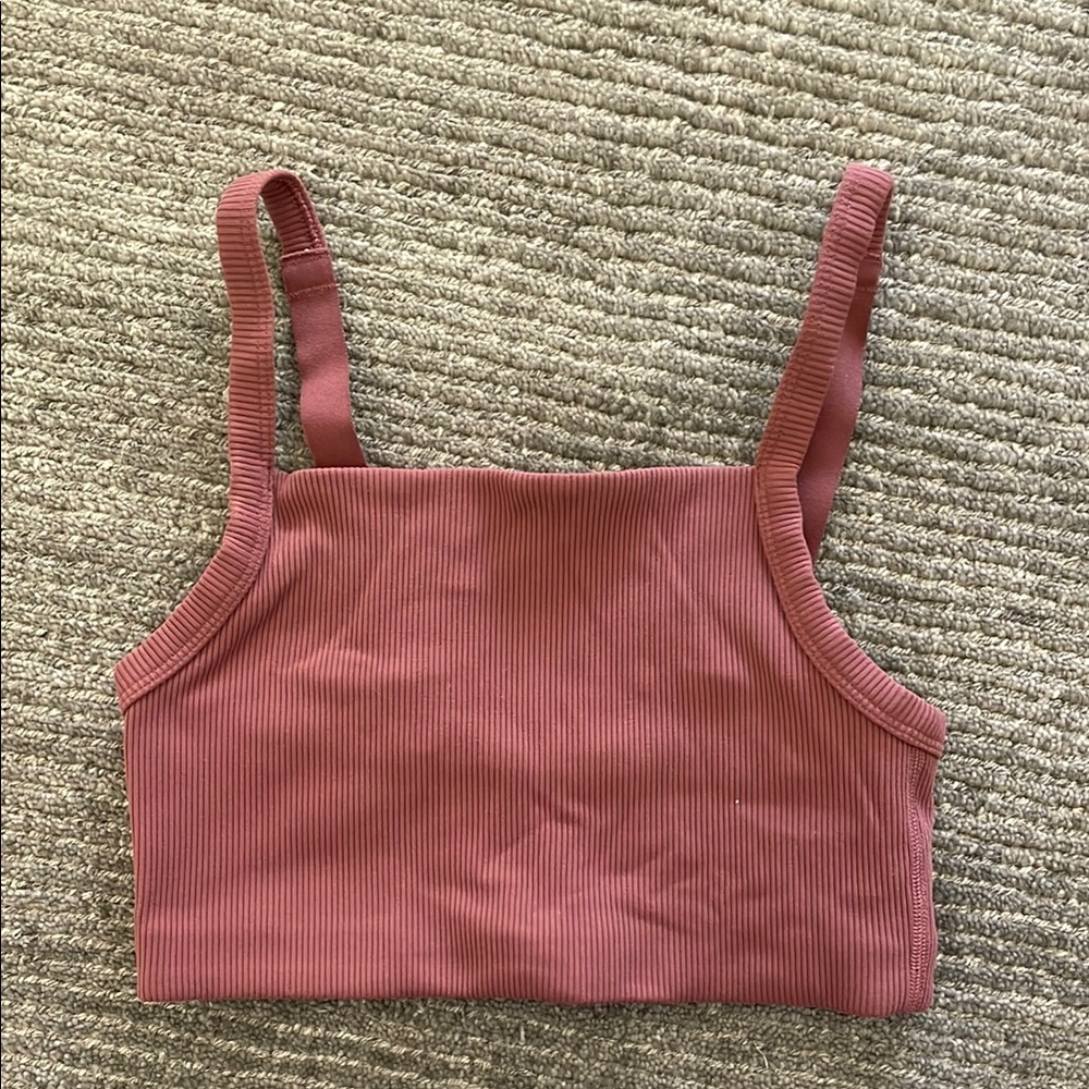 Offline by Aerie Ribbed Square Neck Crop Tank - Rose Mauve size XS